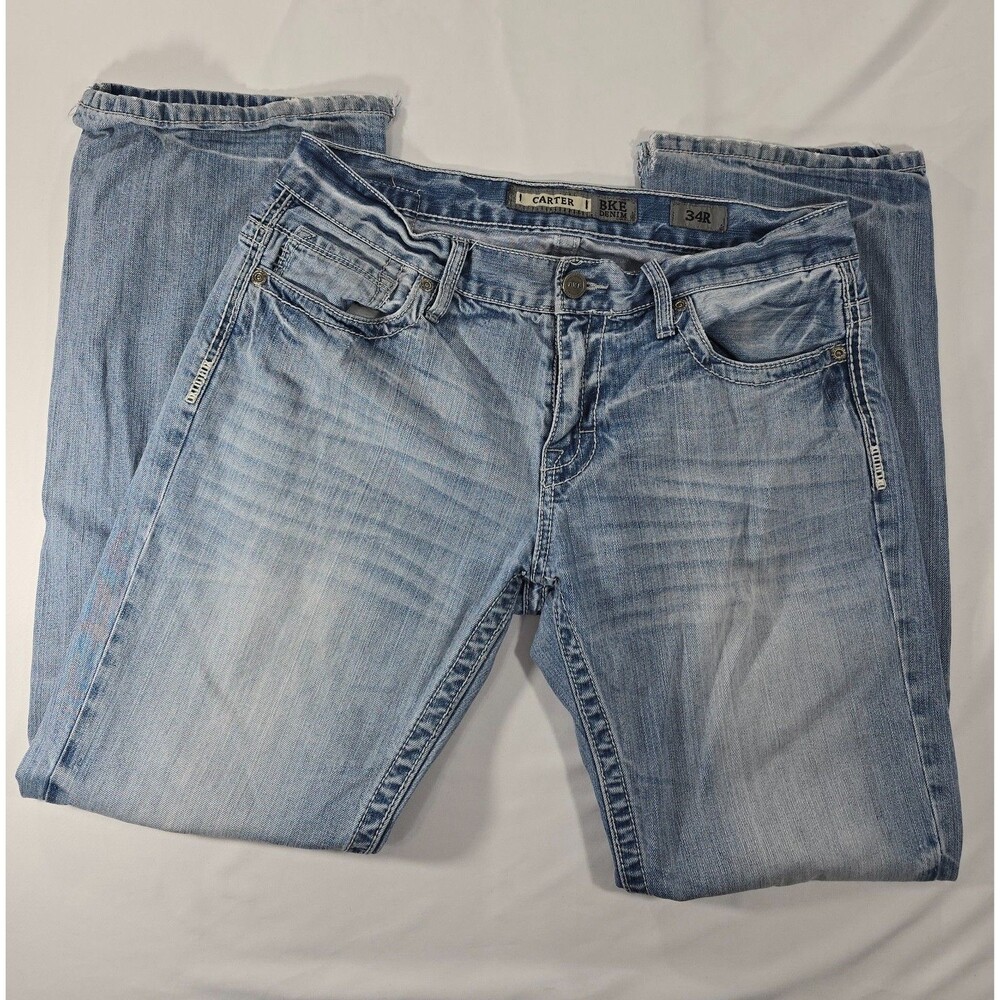 BKE Buckle Carter Jeans Men 34r  34x31 Denim Straight Distressed B2K Vintage BT